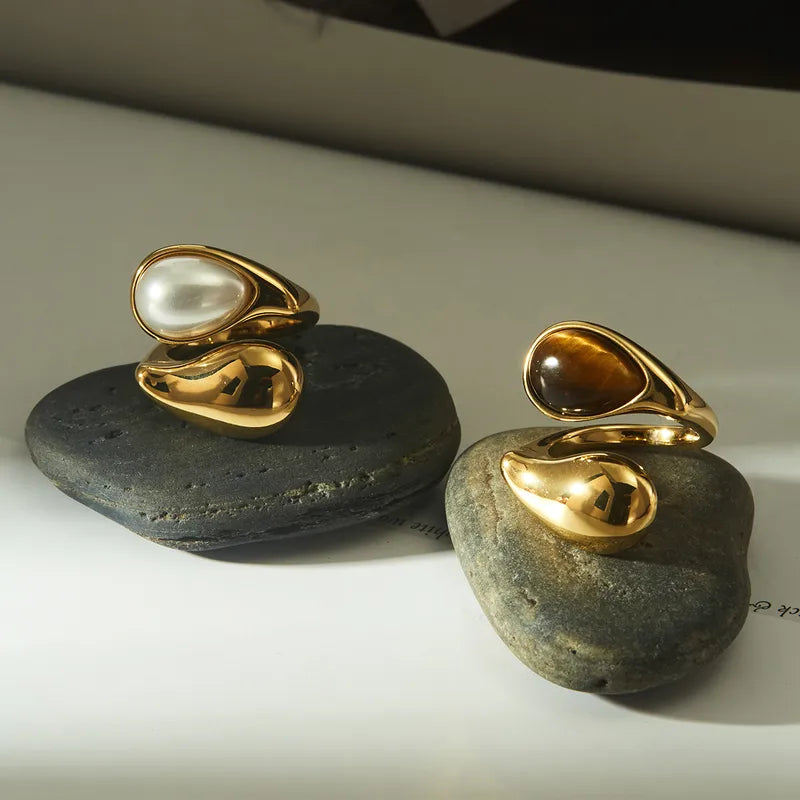 Anillo Abierto Para Mujer En Acero Inoxidable  Con Chapado En Oro 18K